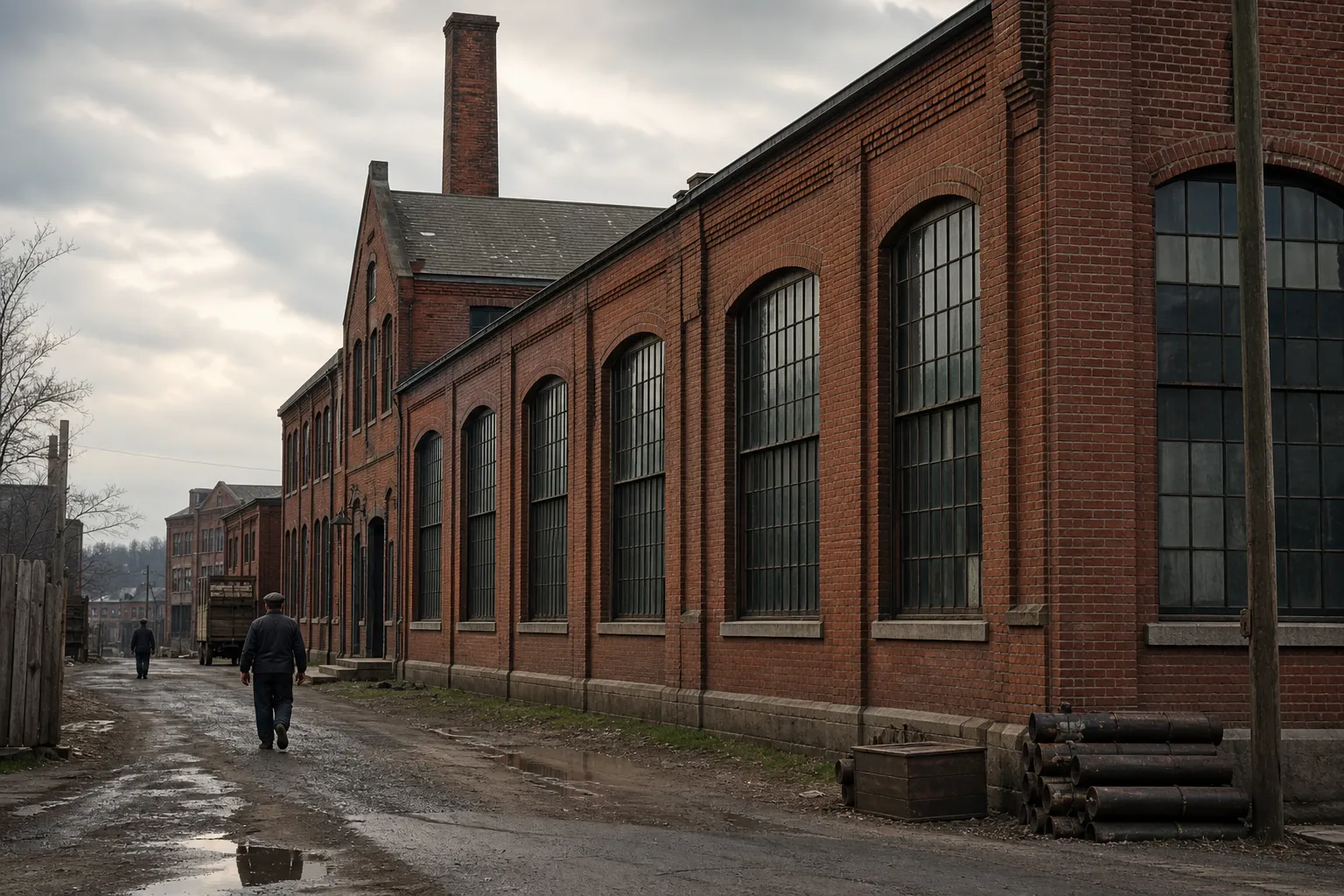 A historic brick factory building in an upstate New York industrial district.