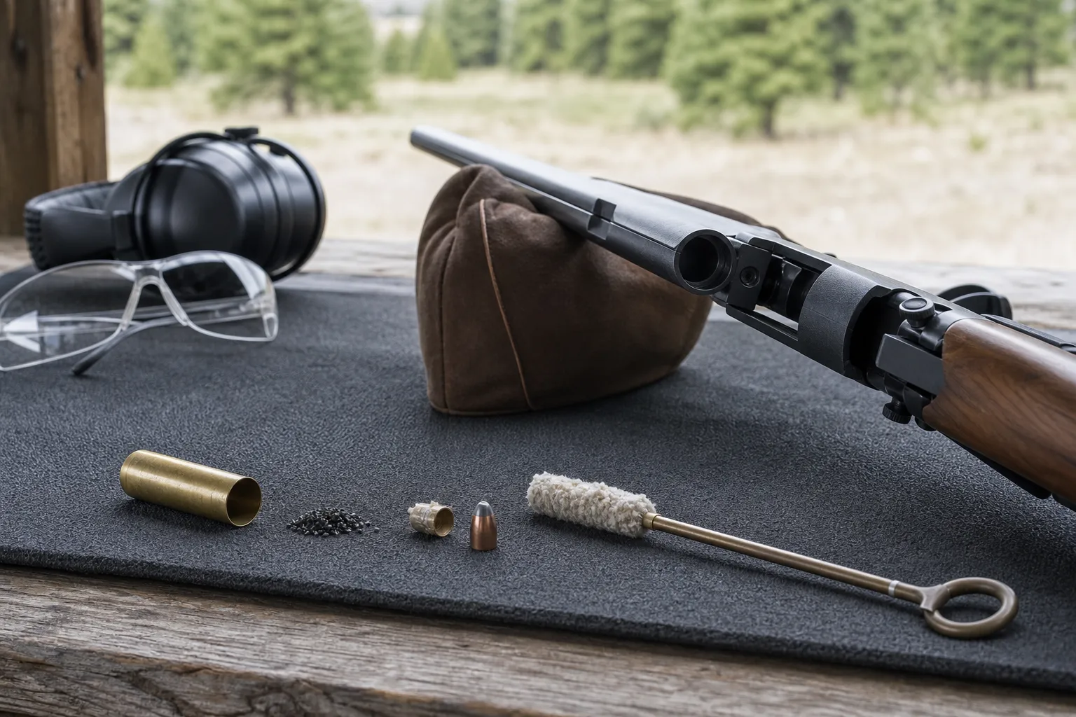 A safe shooting bench setup with an open firearm and cartridge components illustrates a weak shot that may leave an obstruction.